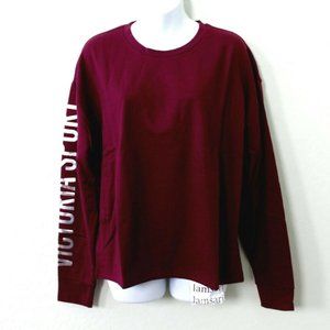 Victoria's Secret Sport Shine Logo Fleece Crew Slouchy Sweater Maroon Size M